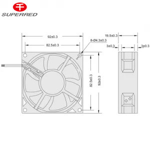 Ventilateur de refroidissement à courant continu 92x92x25 mm avec flux d'air 22-156 CFM et fil de plomb AWG26