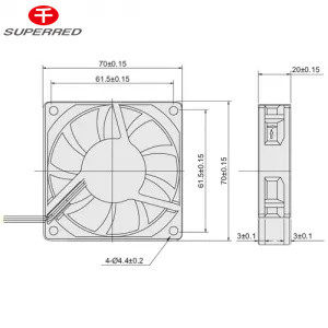 150g de ventilateur de refroidissement sans balai 70x70x20 25-50 DBA Faible bruit