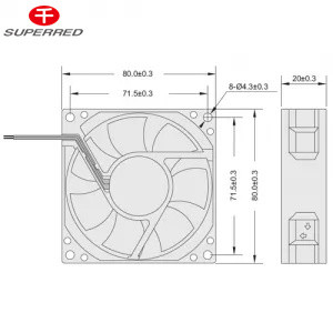 Ventilateur de refroidissement personnalisé de 150 g de courant continu à roulement à billes ou à manches 80x80x20